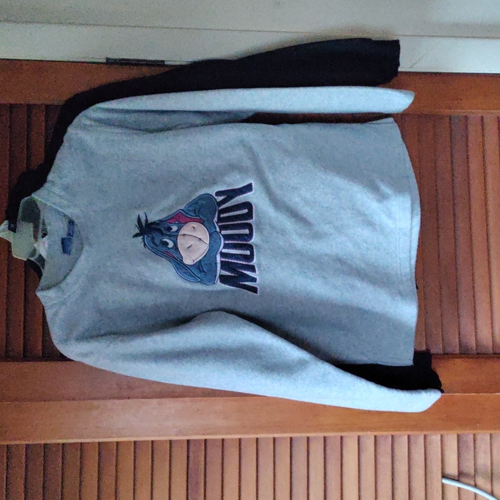 Disney woman size large Eeyore Moody gray pull over fleece